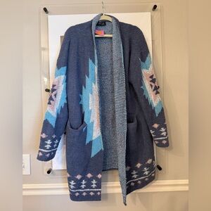 Dressed in LALA Blue and Pink Geometric Cardigan